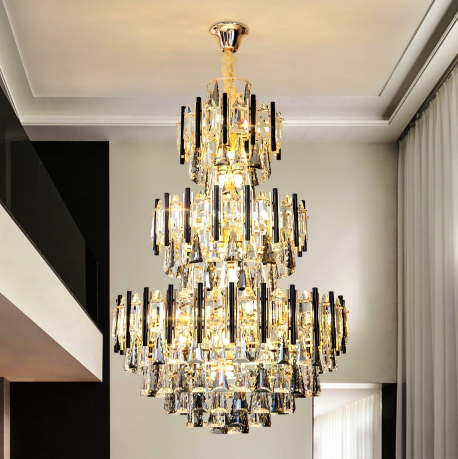 Foyer 3 Layers Extra Large Crystal Chandelier for Living Room Staircase Ceiling Lighting Fixture-MEET LIGHTING