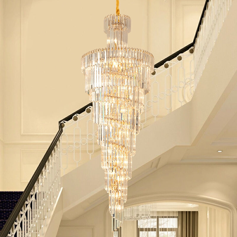 Tiered Foyer Staircase Spiral Crystal Chandelier Hotel Hall/ Entrance High Ceiling Pendant Lighting Fixture-MEET LIGHTING
