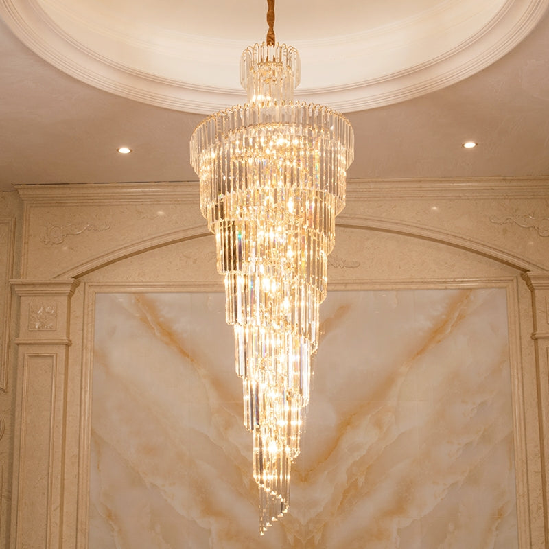 Tiered Foyer Staircase Spiral Crystal Chandelier Hotel Hall/ Entrance High Ceiling Pendant Lighting Fixture-MEET LIGHTING