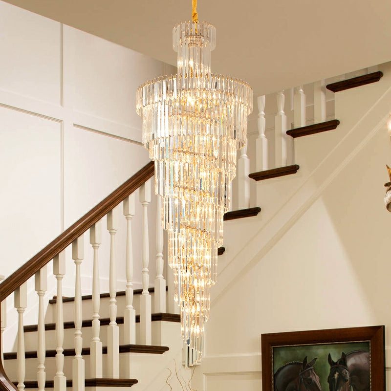 Tiered Foyer Staircase Spiral Crystal Chandelier Hotel Hall/ Entrance High Ceiling Pendant Lighting Fixture-MEET LIGHTING
