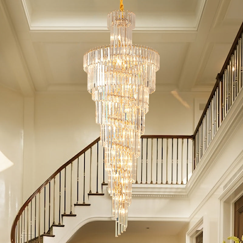 Tiered Foyer Staircase Spiral Crystal Chandelier Hotel Hall/ Entrance High Ceiling Pendant Lighting Fixture-MEET LIGHTING