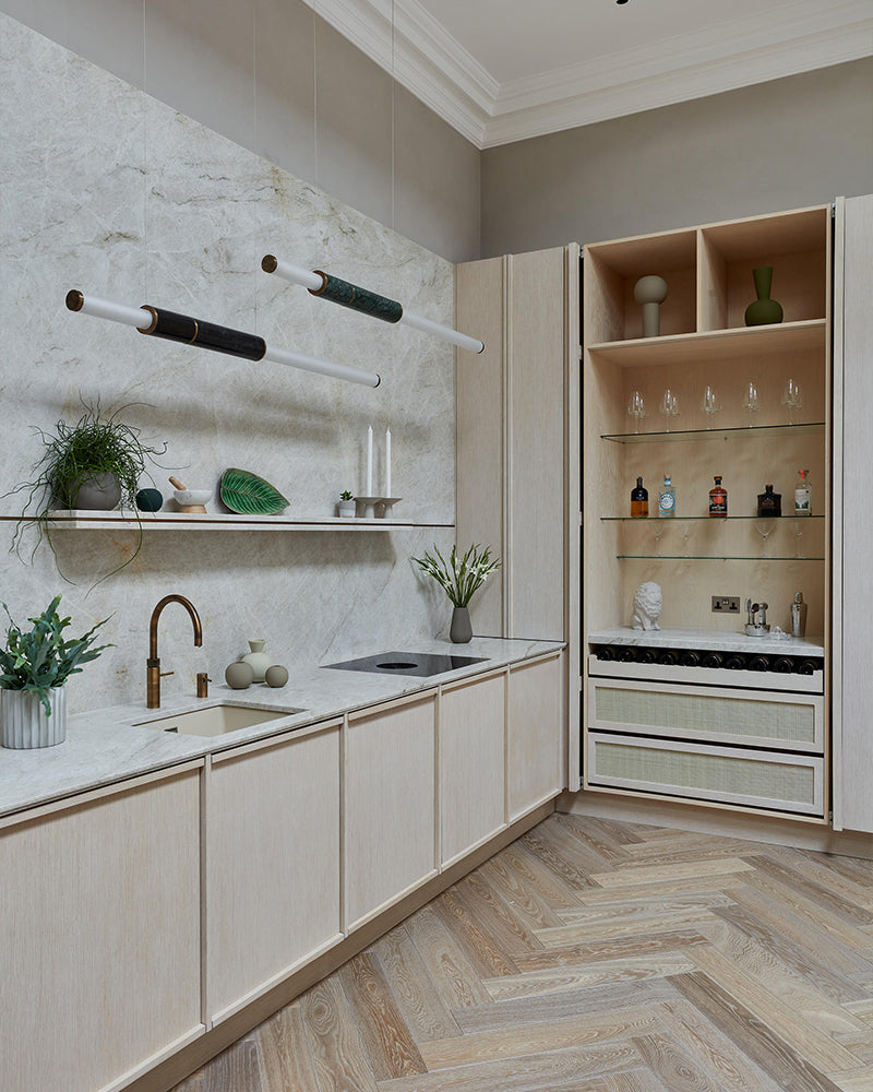 Slim Alabaster Linear Pipe Pendant Light - Silver, Green & Black - suspended vertically & horizontally