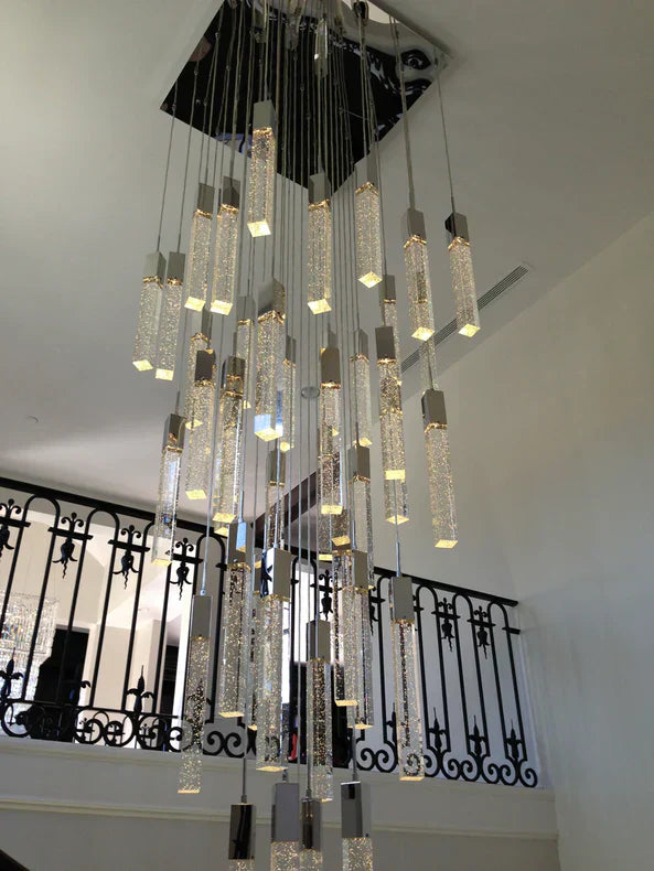 Modern Glacier Bubble Crystsal Sticks Chandelier in Gold/Chrome/Black Finish for Staircase/Foyer-MEET LIGHTING