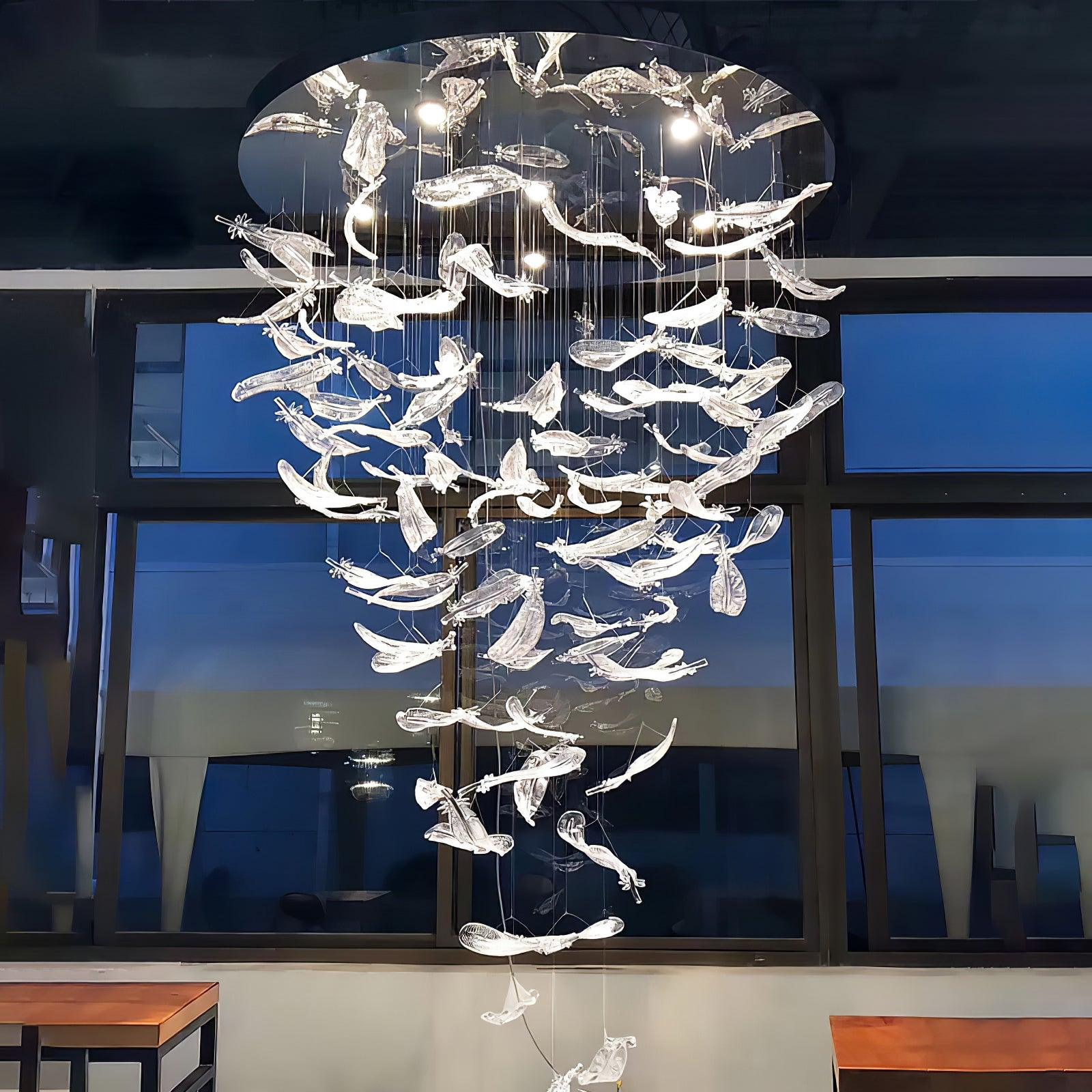 Glass Feathers Chandelier-MEET LIGHTING
