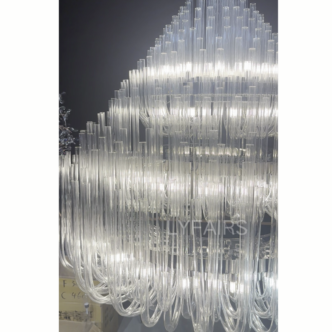 Extra Large Modern Tiers Clear Glass Tubes Chandelier for Living Room/Hotel Lobby-MEET LIGHTING