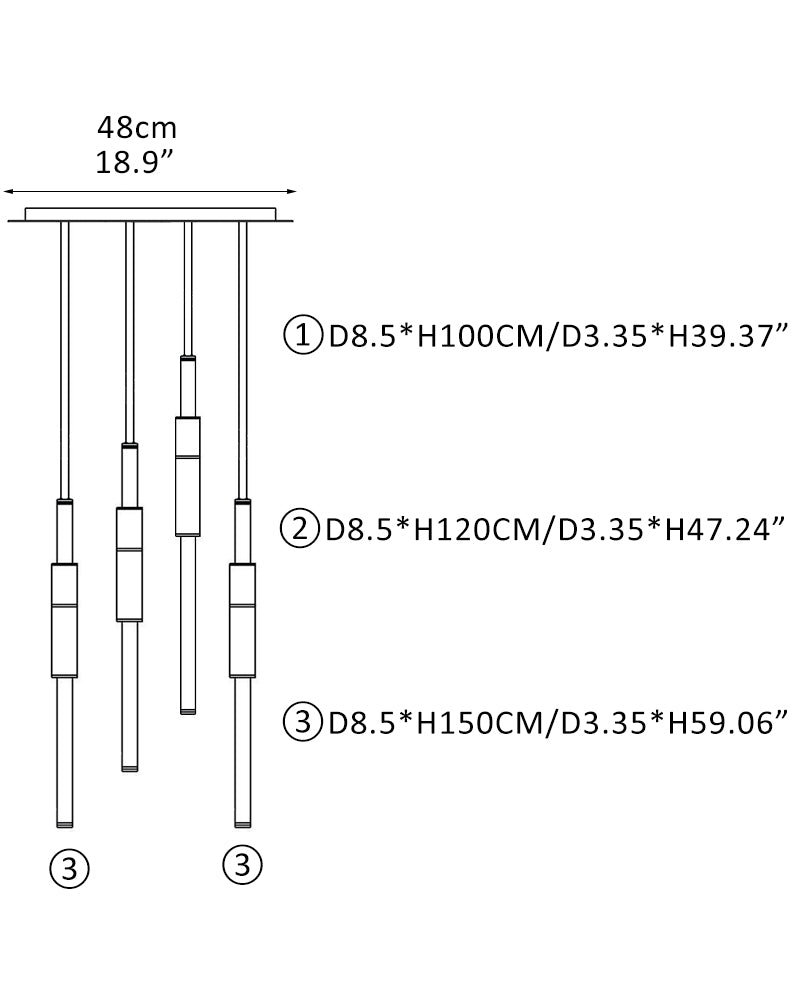 Slim Alabaster Linear Pipe Pendant Light - Silver, Green & Black - suspended vertically & horizontally