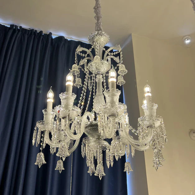 Light Luxury Classic Short Version Tiered Candle Light Crystal Chandelier for High-ceiling Rooms/Living Room-MEET LIGHTING