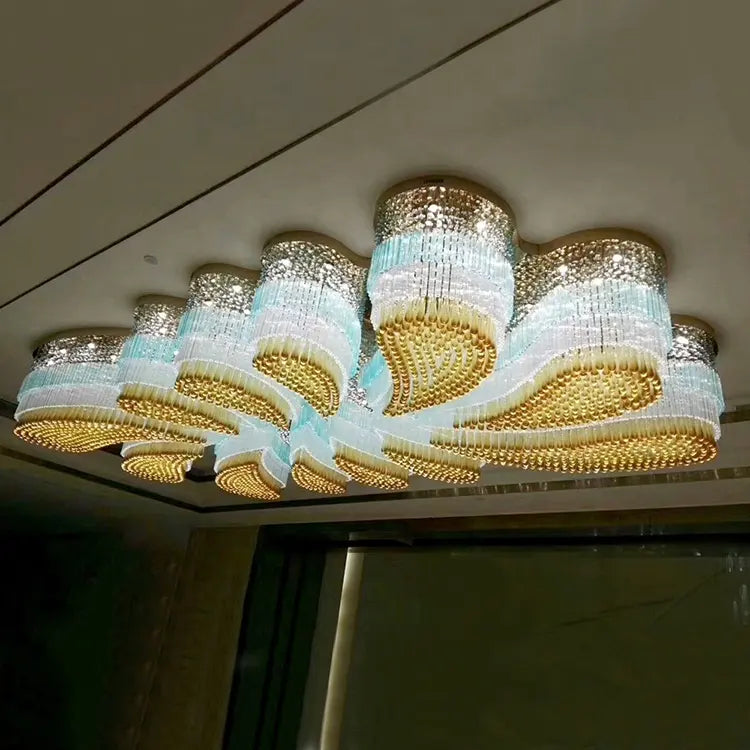 Custom Extra Large Flush Mount Floral Crystal Chandelier for Hotel/Restaurant/Villa-MEET LIGHTING