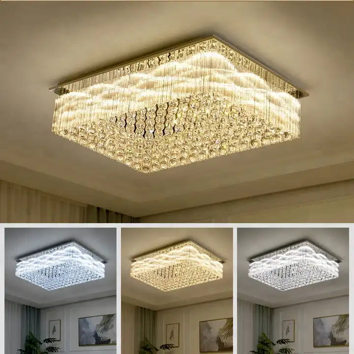 Modern&Luxury Extra Flush Mount Rectangle Crystal Chandelier-MEET LIGHTING