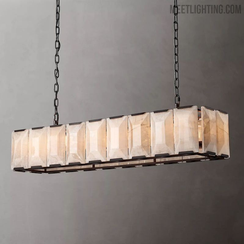 Harlow Calcite Rectangular Chandelier 62"-MEET LIGHTING