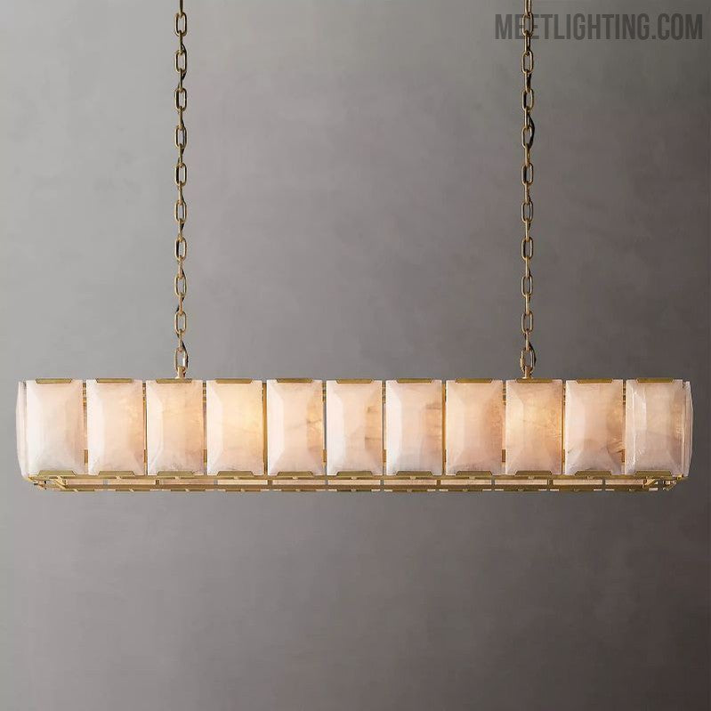 Harlow Calcite Rectangular Chandelier 74"-MEET LIGHTING
