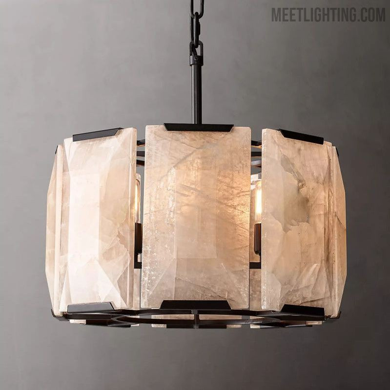 Harlow Calcite Round Chandelier 19"-MEET LIGHTING