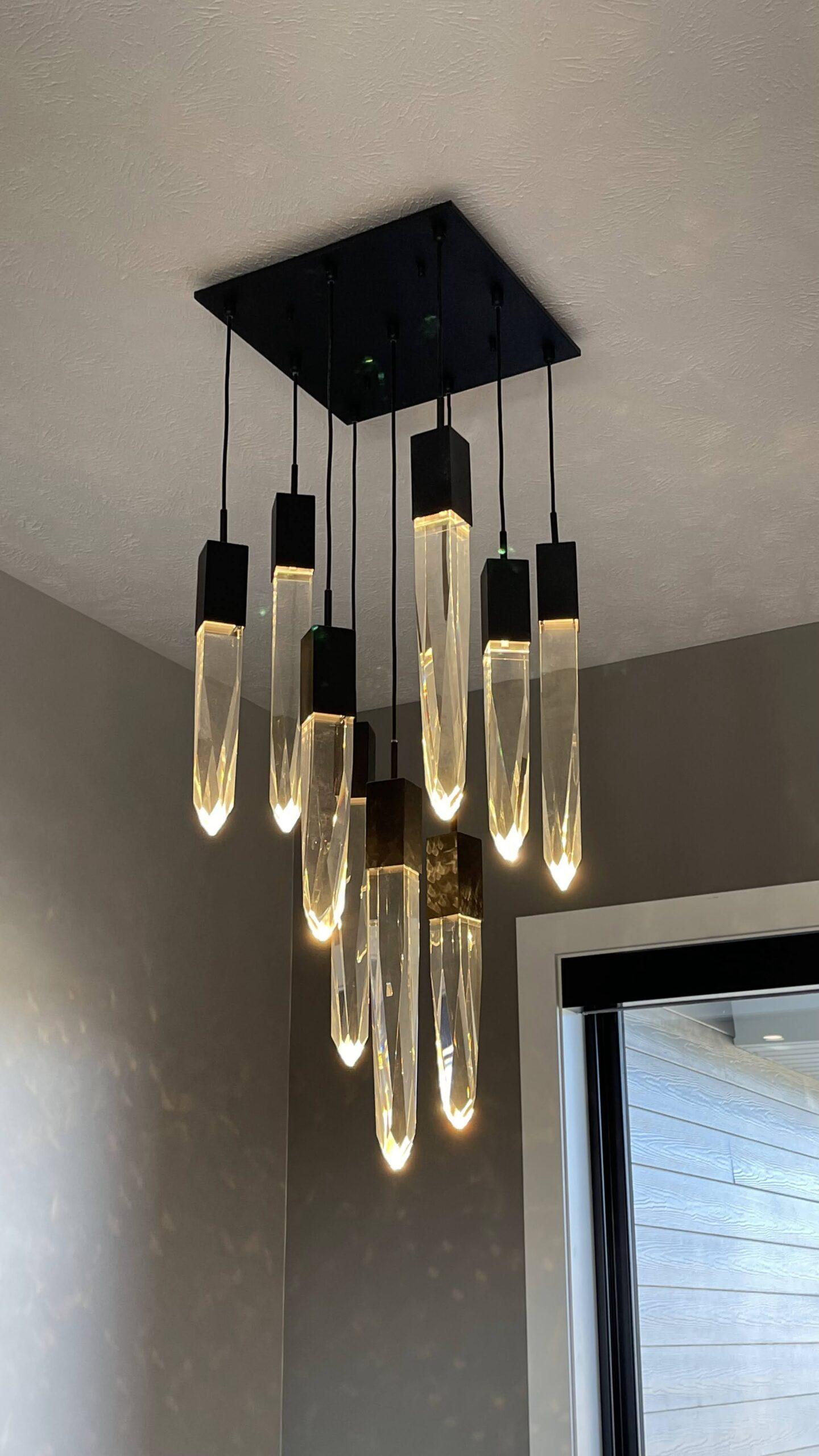 Modern Light Luxury Round/Rectangle Floating Glacier Crystal Chandelier in Black Finish for Kitchen Island/ Staircase/Living Room-MEET LIGHTING