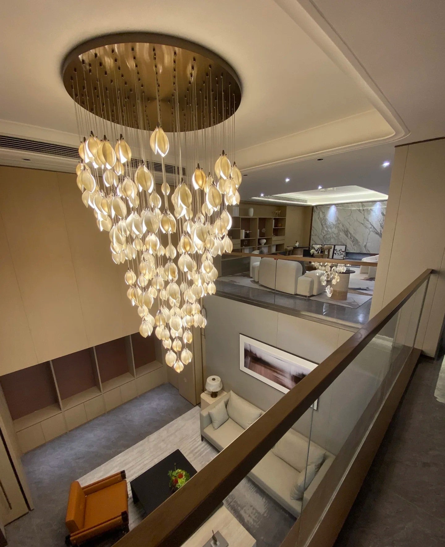 Nordic Magnolia Flower Ceramics Chandelier with Round Canopy-MEET LIGHTING