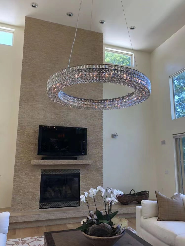 Oversized Modern Ring Pendant Light/Round Crystal Chandelier for Living/Dining Room/Bedroom-MEET LIGHTING