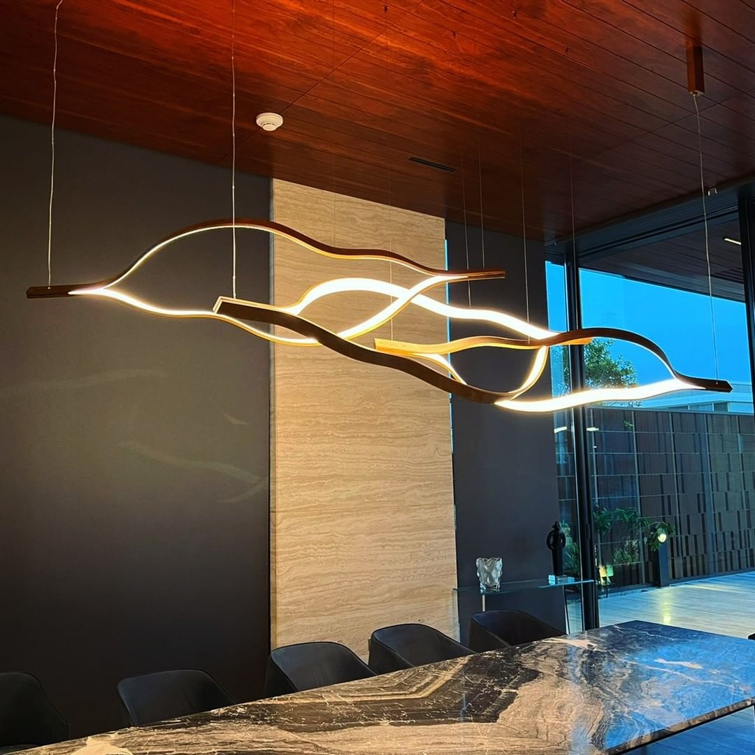 Modern Simple Brass Waving Chandelier for Living/Dining Room/Kitchen Island-MEET LIGHTING