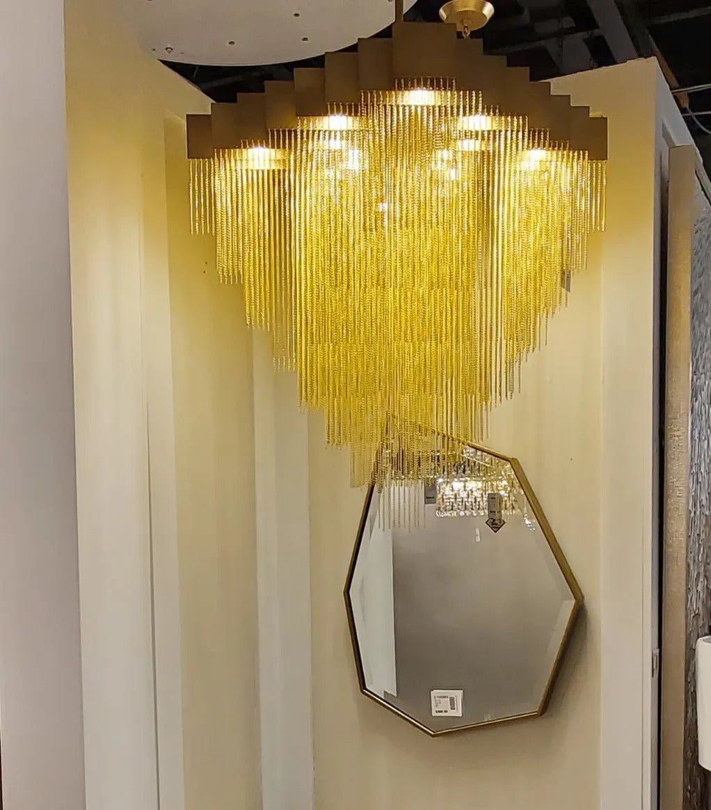 Extra Large Multi-tier Aluminum Tassel Chain Art Chandelier for Villa/Stairs/Foyer/Living Room-MEET LIGHTING