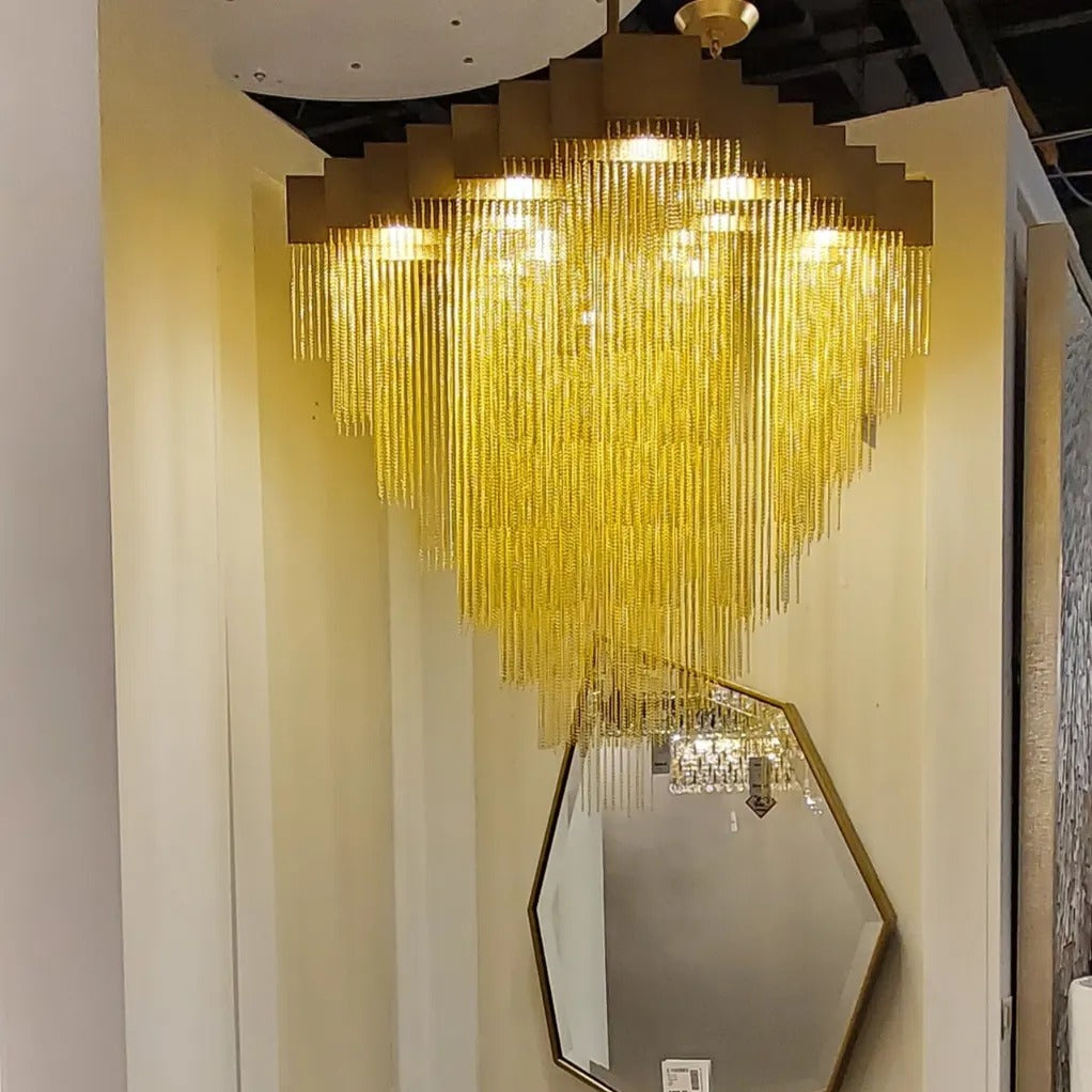 Extra Large Multi-tier Aluminum Tassel Chain Art Chandelier for Villa/Stairs/Foyer/Living Room-MEET LIGHTING