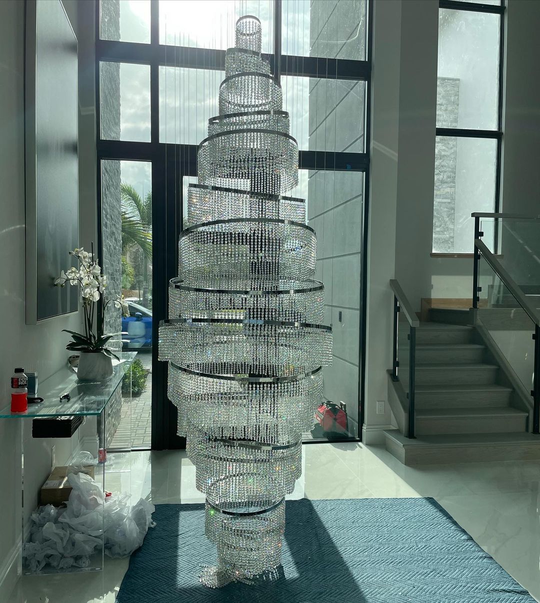 Long Crystal Tassel Rings Chandelier Extra Large Living Room Staircase High Ceiling Lighting Fixture-MEET LIGHTING