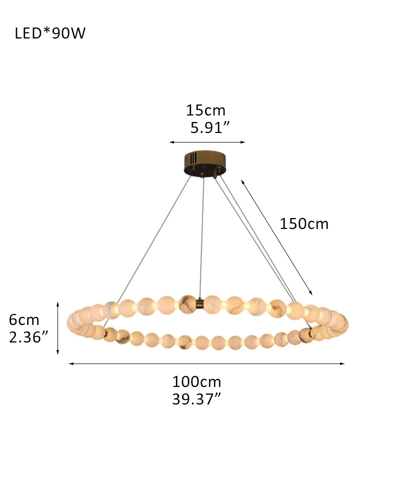 Pearl Alabaster Necklace Round Chandelier 20in 24in 31in 40in | Single Ring