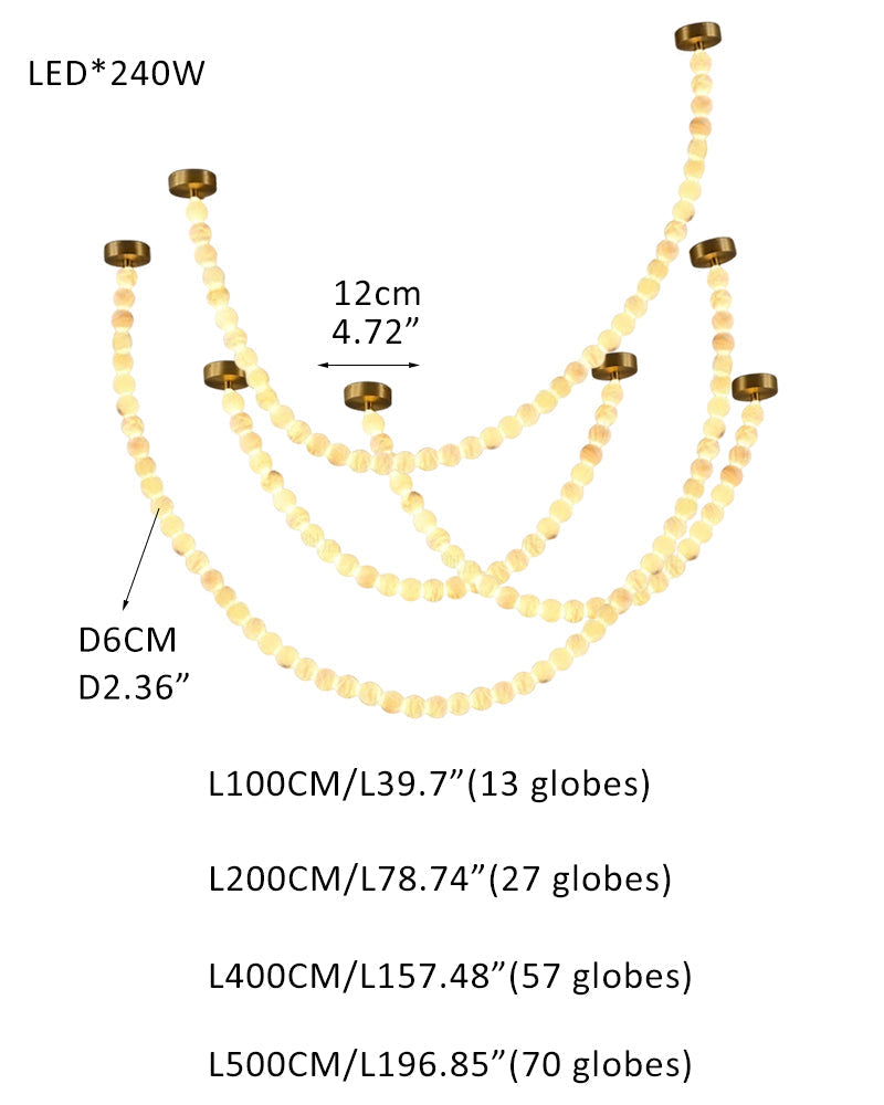 Modern LED Natural Alabaster Globes Beads Hanging Chandelier Indoor Lighting Fixture by Meetlighting