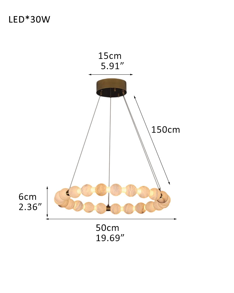 Pearl Alabaster Necklace Round Chandelier 20in 24in 31in 40in | Single Ring