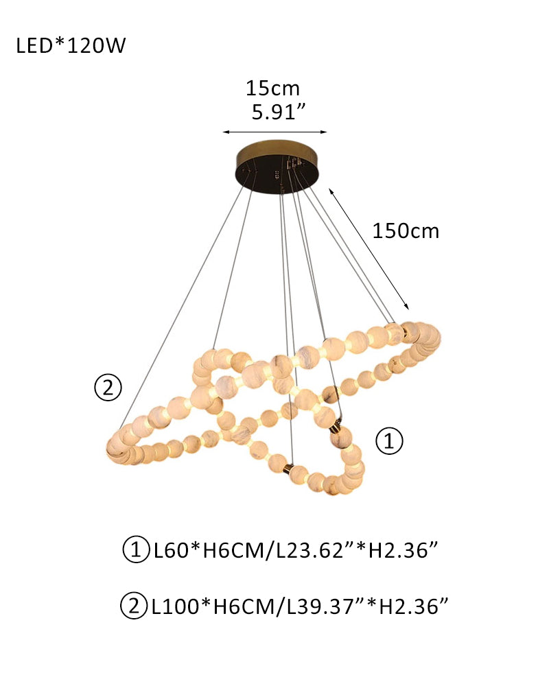 Pearl Alabaster Necklace Round Chandelier 20in 24in 31in 40in | Single Ring