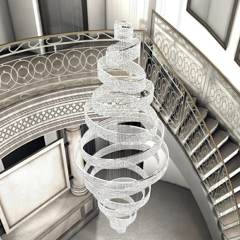 Long Crystal Tassel Rings Chandelier Extra Large Living Room Staircase High Ceiling Lighting Fixture-MEET LIGHTING
