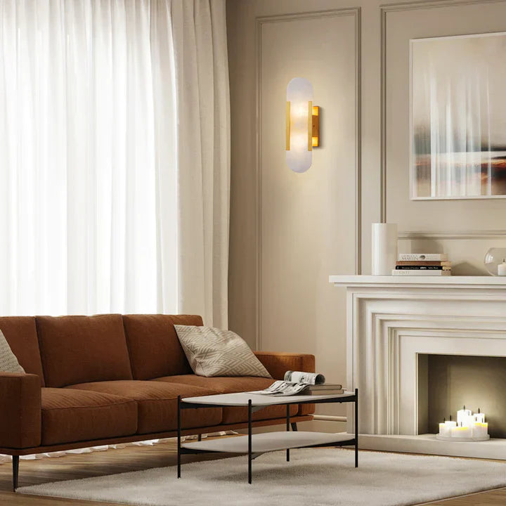 Modern Melange Elongated Alabaster Linear Wall Sconce
