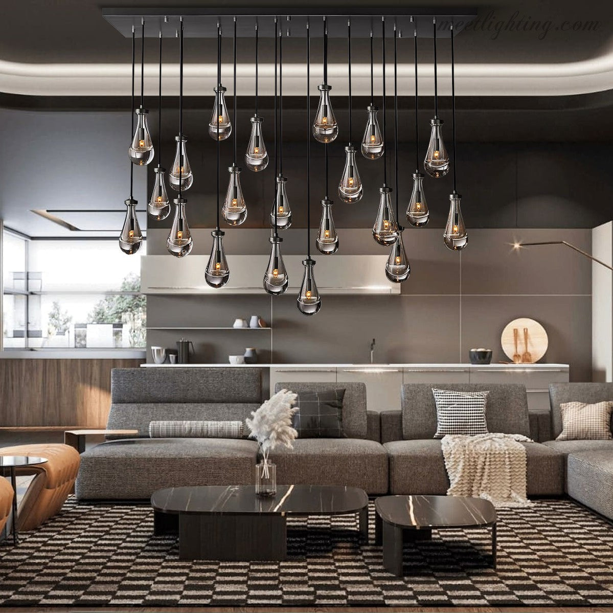Modern Raindrop Rectangle Chandelier-MEET LIGHTING