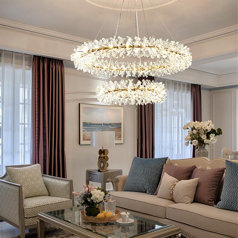 2 Wheel Frozen Ice Crystal Chandelier Light For Living Room Dining Hall-MEET LIGHTING