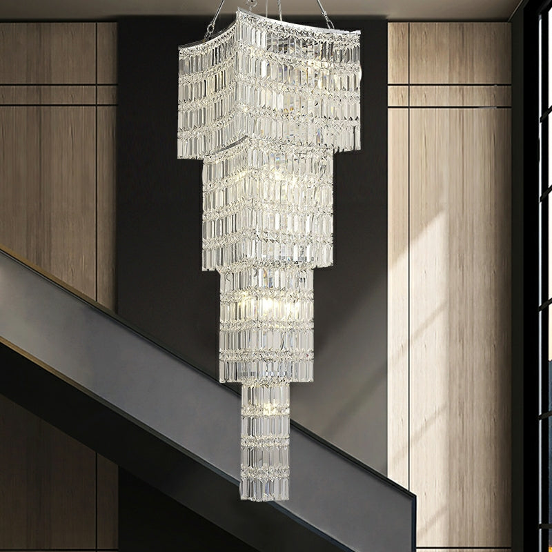 Extra Large Foyer Vertical Layers K9 Crystal Chandelier Chrome Ceiling Lighting Fixture For Staircase Entryway Decor-MEET LIGHTING