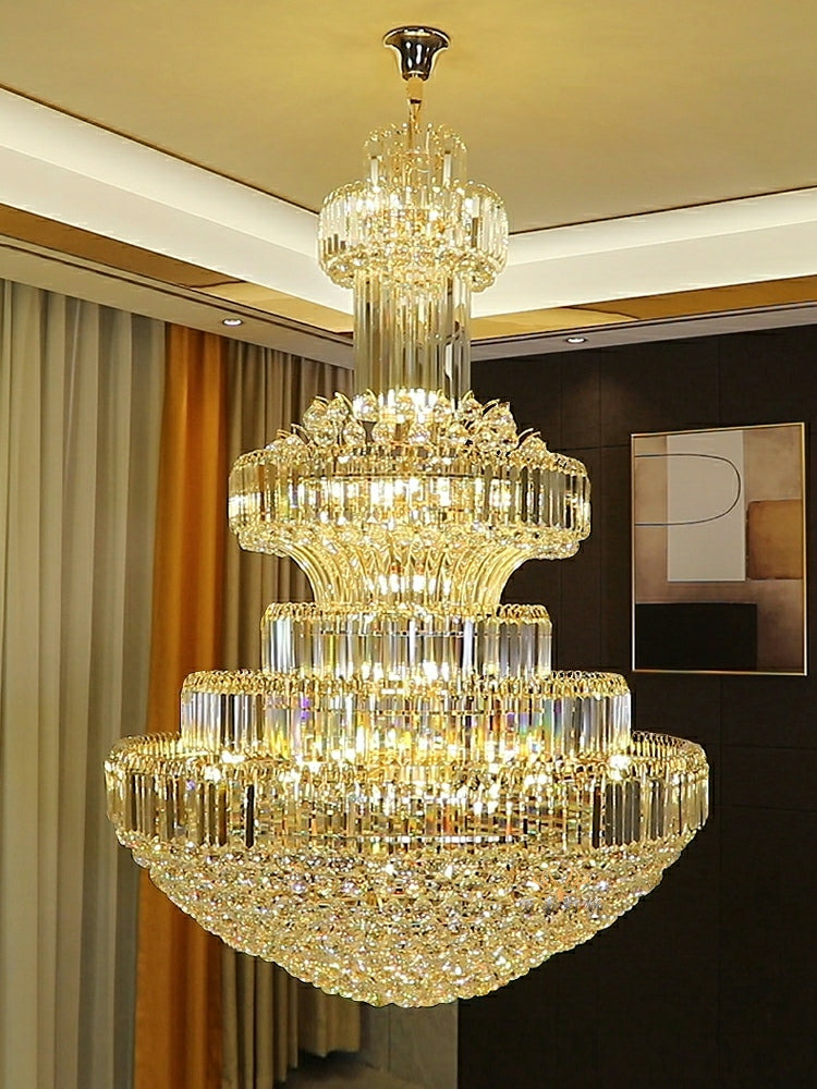Golden Era Grand Cascade Clear Crystal Chandelier for High-ceiling-MEET LIGHTING