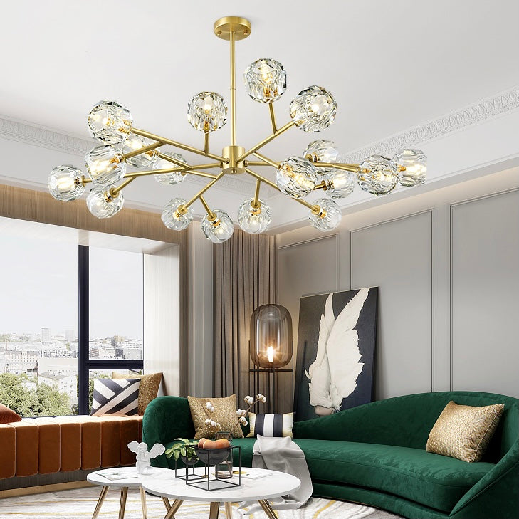 Brass Sputnik Chandelier With K9 Crystals Modern Ceiling Light Fixture-MEET LIGHTING