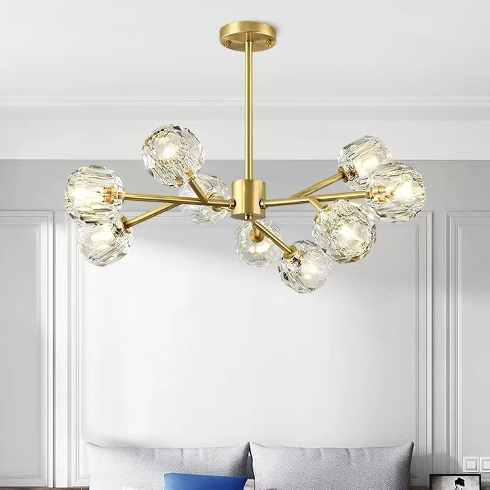 Brass Sputnik Chandelier With K9 Crystals Modern Ceiling Light Fixture-MEET LIGHTING