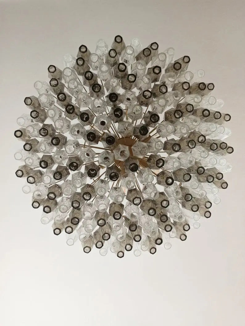 Murano Chandelier – Poliedri – 185 glass – Smoked/Transparent