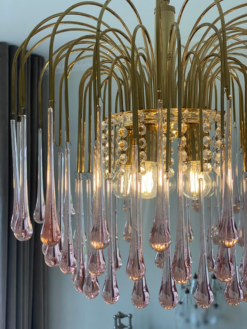 Vintage – Murano Teardrops Chandelier – 70s – Pink prisms