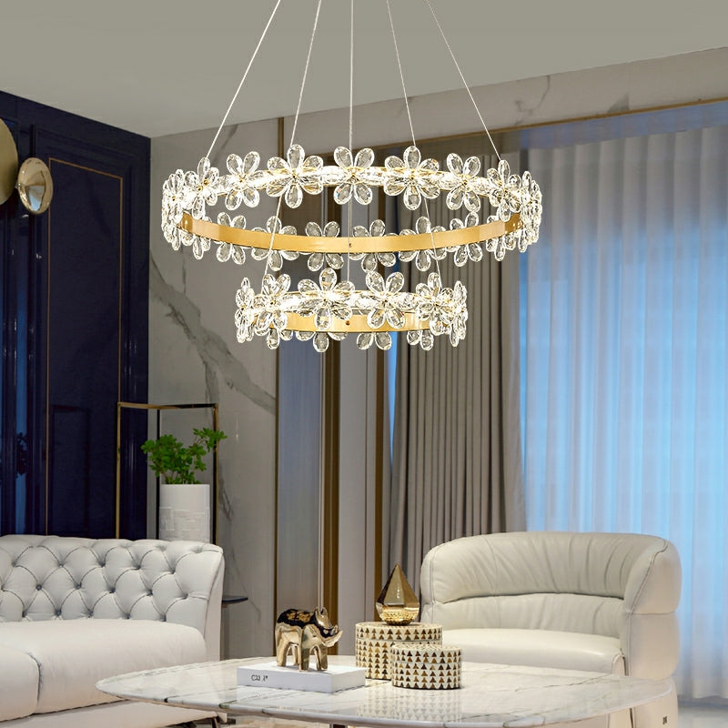 New Style Flower Crystal Chandelier For Living Room Petal Ring Pendant Lighting Fixture for Girls Bedroom-MEET LIGHTING