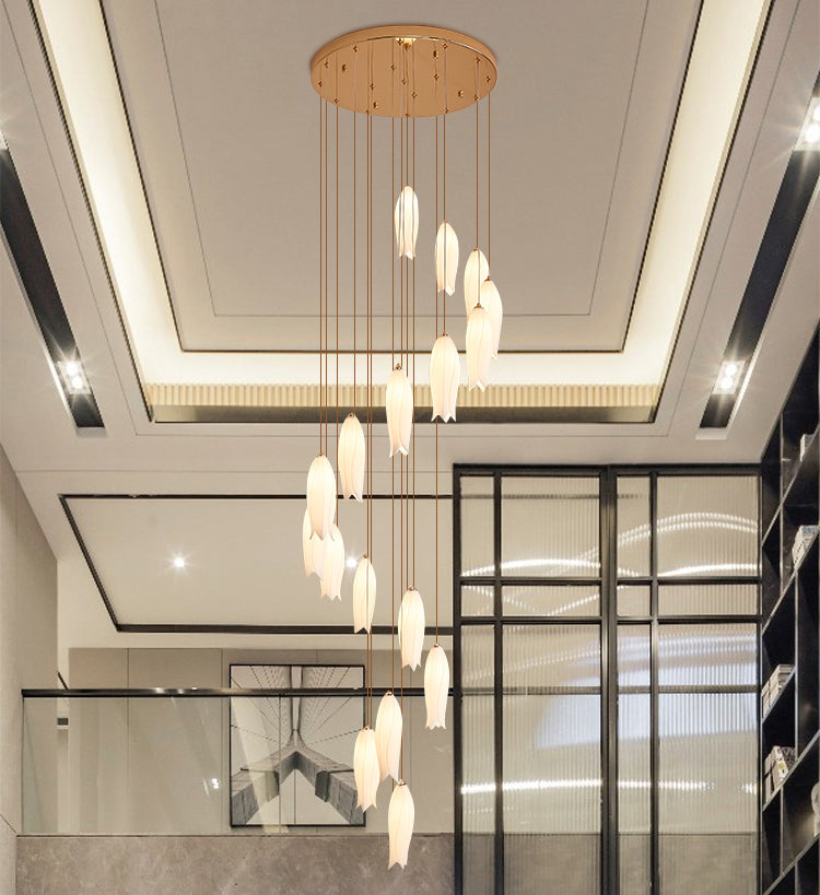 Modern White Ceramic Elegant Tulip Flower Chandelier For Foyer/Staircase-MEET LIGHTING
