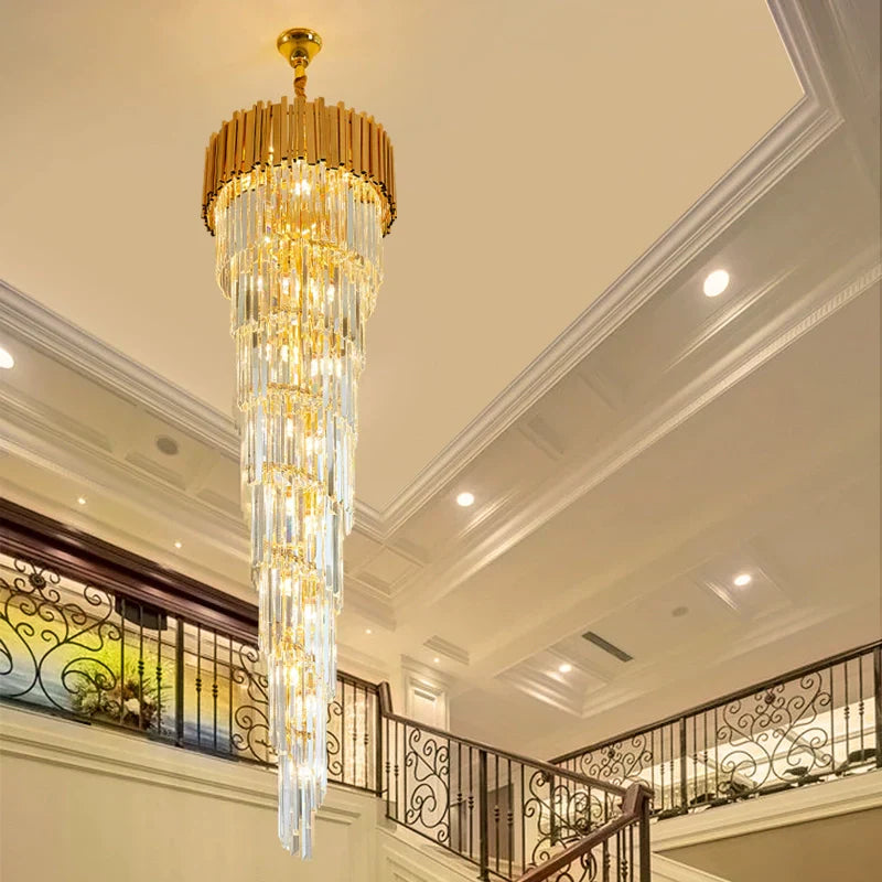 Luxury Gold Spiral Crystal Chandelier for Staircase/Foyer/Entryway-MEET LIGHTING