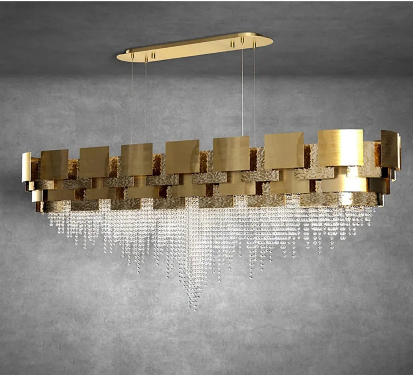 Post-modern Light Luxury Oval/Round Tiered Tassel Crystal Chandelier in Gold Finish for Living/Dining Room-MEET LIGHTING