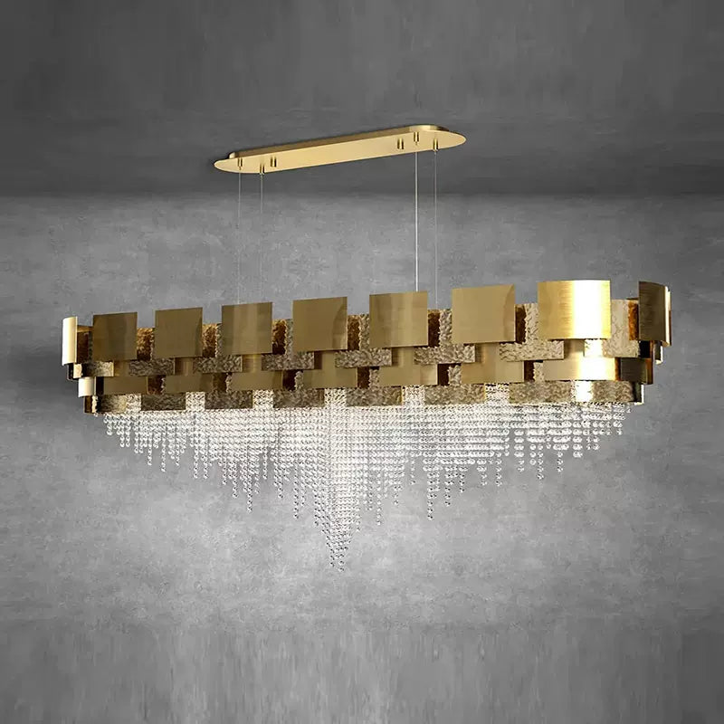 Post-modern Light Luxury Oval/Round Tiered Tassel Crystal Chandelier in Gold Finish for Living/Dining Room-MEET LIGHTING