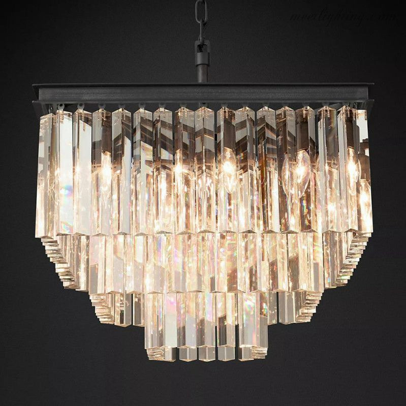 Odeom 3-Layer Crystal Square Chandelier 22"-MEET LIGHTING