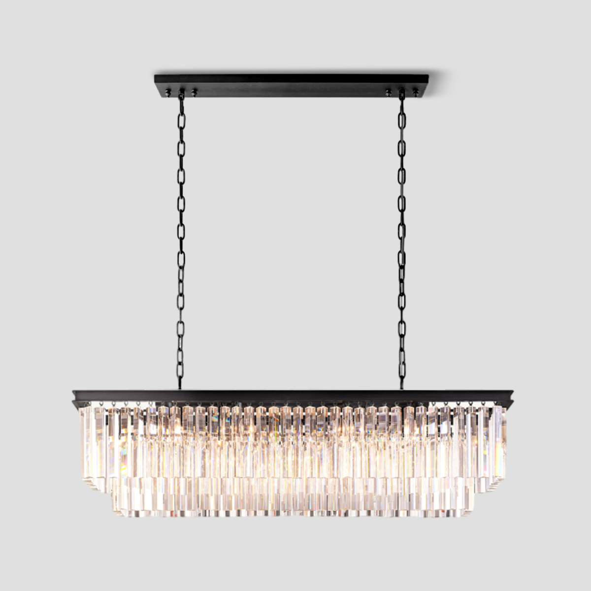 Odeom Crystal 2-Layer Rectangle Chandelier-MEET LIGHTING