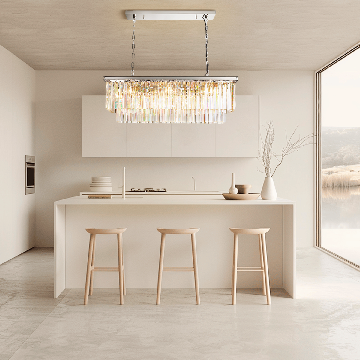 Odeom Crystal 2-Layer Rectangle Chandelier-MEET LIGHTING