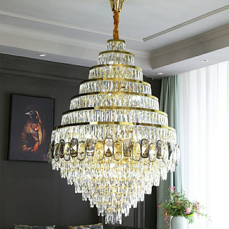 Honeycomb Shaped Ceiling Chandelier Extra Large Crystal Light Fixture For Foyer Staircase/ Entryway In Gold Finish-MEET LIGHTING