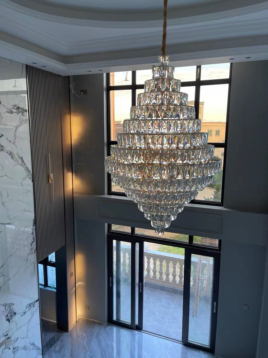 Extra Large Foyer Pure Crystal Ceiling Light Fixture Living Room Entrance Staircase Chandelier-MEET LIGHTING