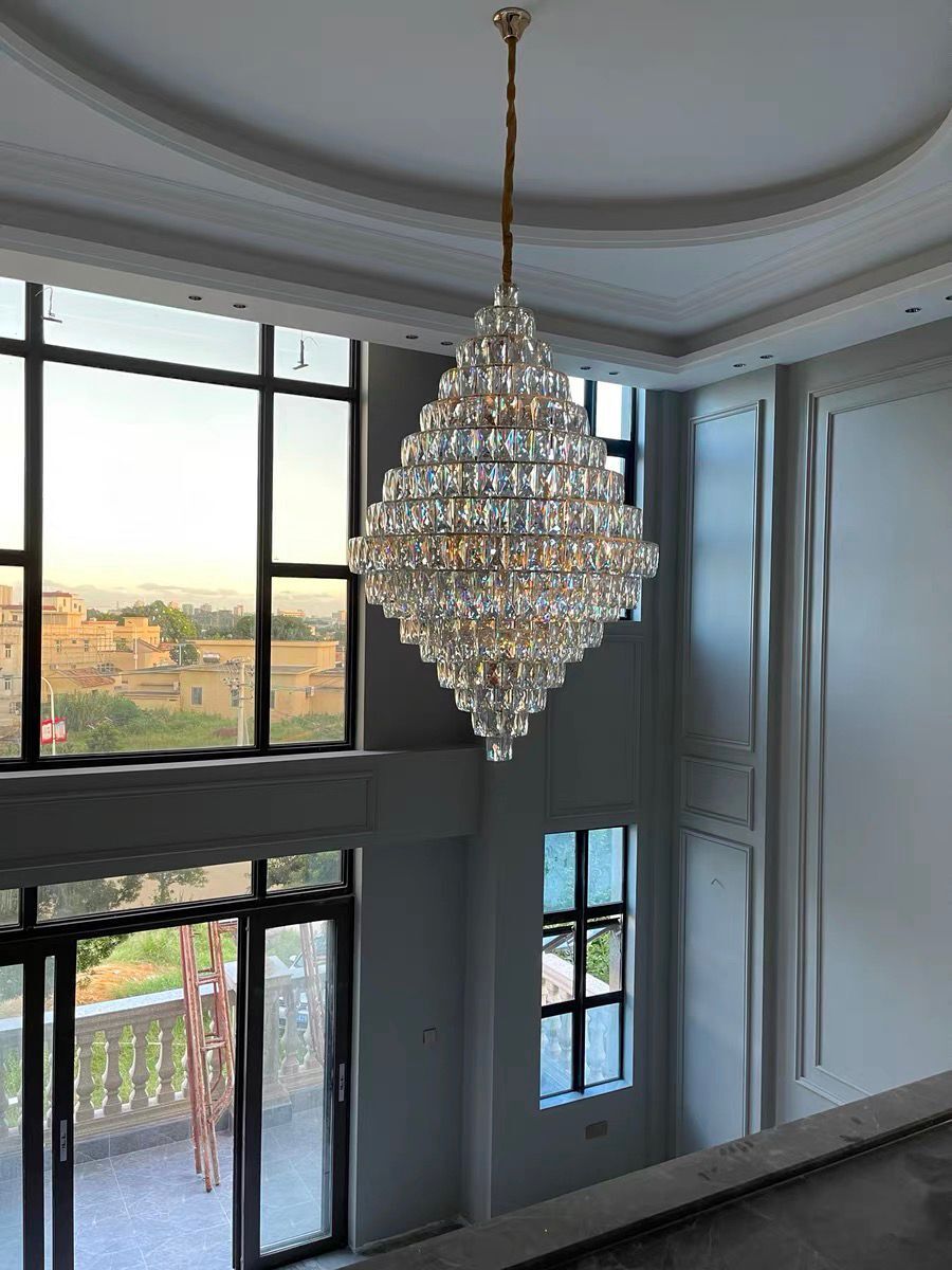 Extra Large Foyer Pure Crystal Ceiling Light Fixture Living Room Entrance Staircase Chandelier-MEET LIGHTING