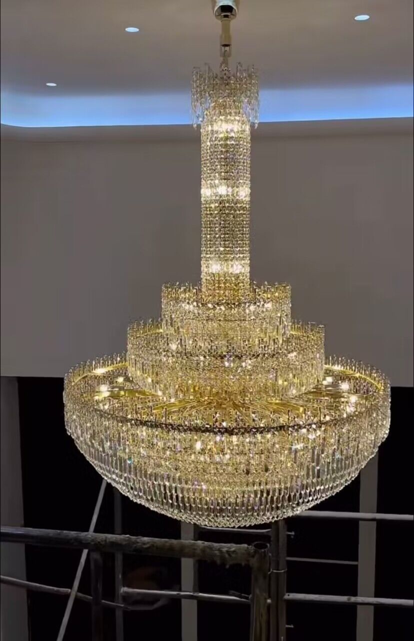 Luxury Oversized Gold European Pagoda-inspired Crystal Chandelier for Foyer/Staircase/Hallway/Entryway-MEET LIGHTING