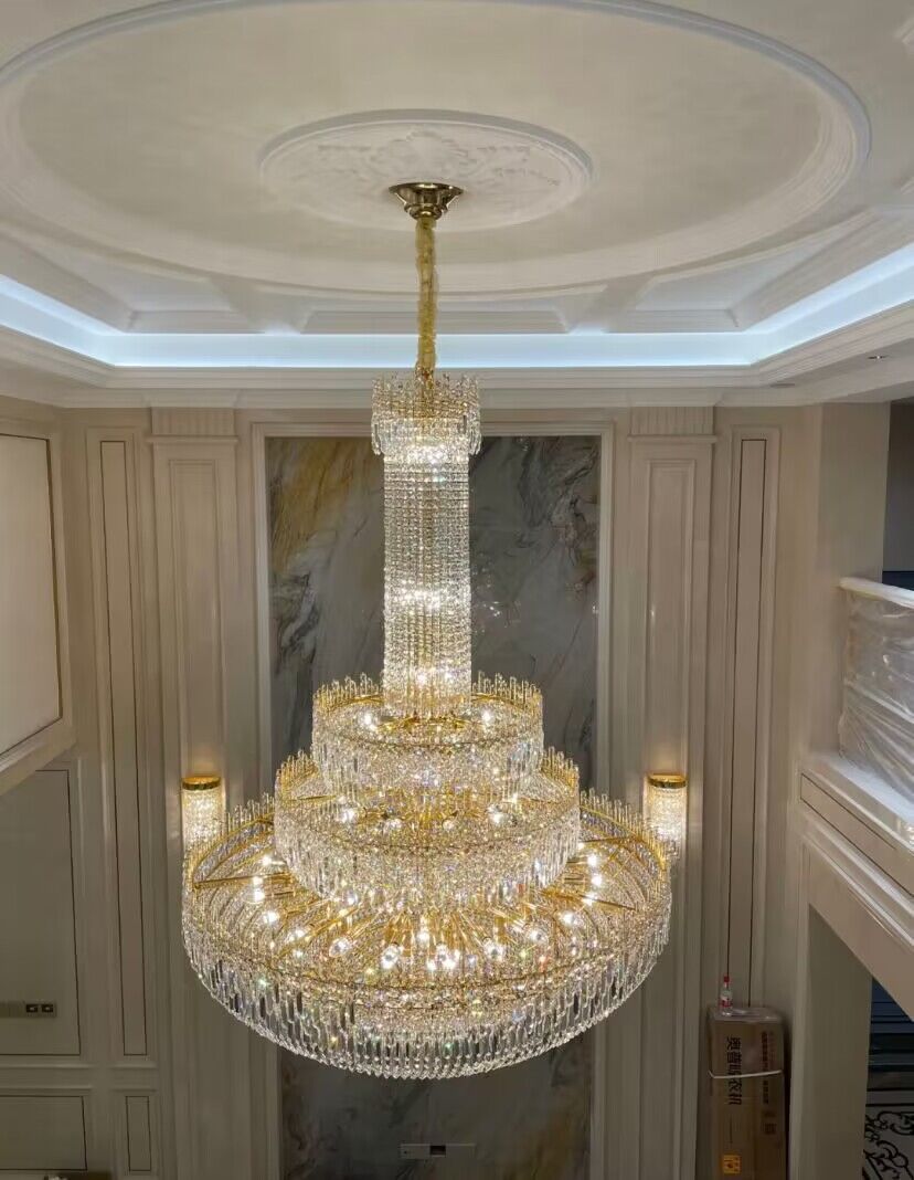 Luxury Oversized Gold European Pagoda-inspired Crystal Chandelier for Foyer/Staircase/Hallway/Entryway-MEET LIGHTING